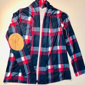 Blue and pink plaid cardigan